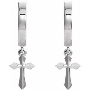 14K White Gold 20.1 mm Cross Hinged Hoop Earrings