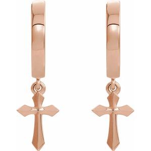 14K Rose Gold 20.1 mm Cross Hinged Hoop Earrings