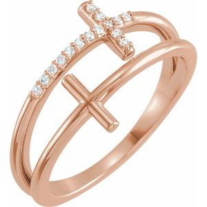 14K Rose Gold .06 CTW Natural Diamond Sideways Cross Ring