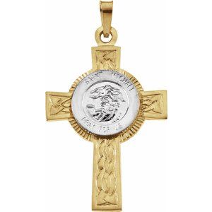 14K Yellow/White Gold St. Michael Cross Pendant