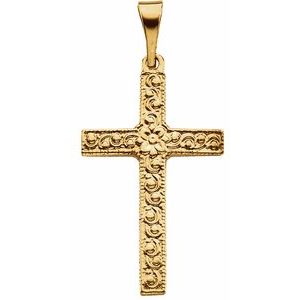 14K Yellow Gold 20x13 mm Floral-Inspired Cross Pendant
