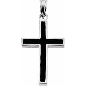 14K White Gold & Black Epoxy 24x16 mm Cross Pendant
