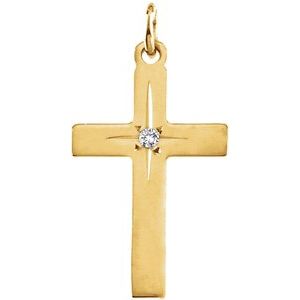 14K Yellow Gold .0075 CT Natural Diamond Cross 18" Necklace