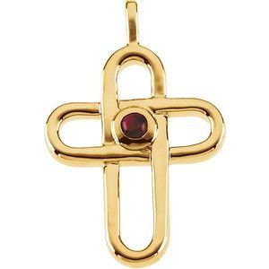 14K Yellow Gold Natural Ruby Cross Pendant