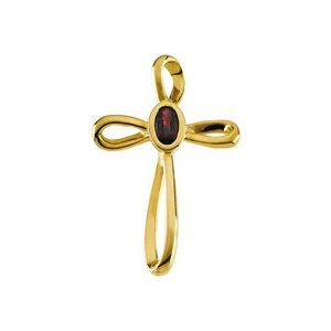14K Yellow Gold Natural Ruby Cross Pendant