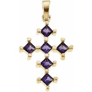 14K Yellow Gold Natural Amethyst Cross