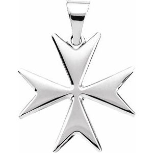 14K White Gold Maltese Cross Pendant