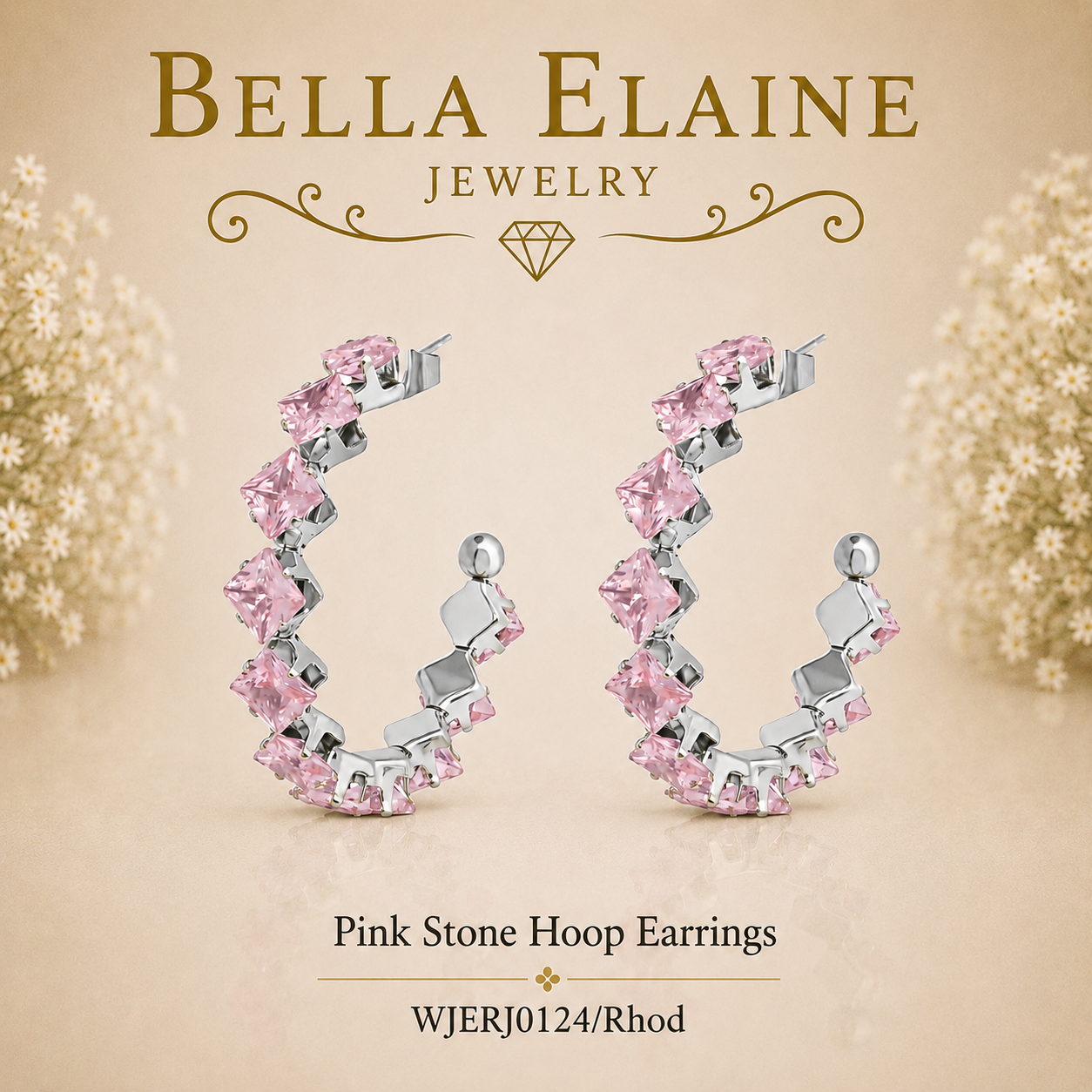 Pink Stone Hoop Earrings