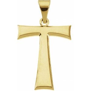 14K Yellow Gold Tau Cross Pendant with Packaging