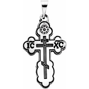 Sterling Silver Orthodox Cross Pendant with Black Inlay without Packaging