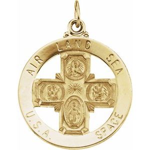 14K Yellow Gold 33 mm St. Christopher Four-Way Air, Land & Sea Medal