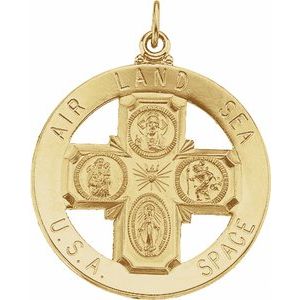 14K Yellow Gold 33 mm St. Christopher Four-Way Air, Land & Sea Medal