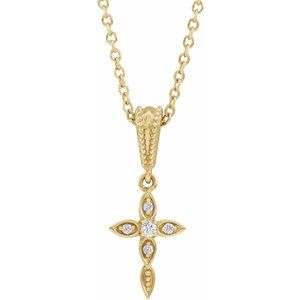 14K Yellow Gold .03 CTW Natural Diamond Petite Vintage-Inspired 16-18" Cross Necklace