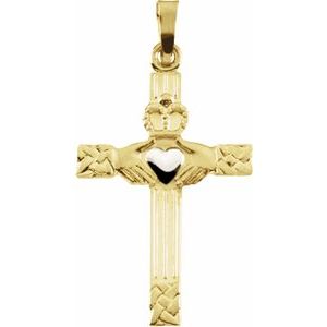 14K Yellow/White Gold Claddagh Cross Pendant