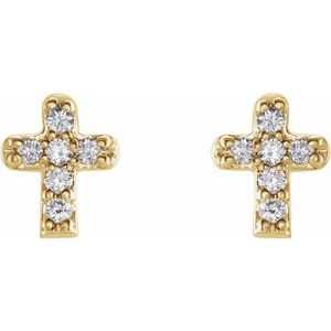 14K Yellow Gold .06 CTW Natural Diamond Youth Cross Earrings