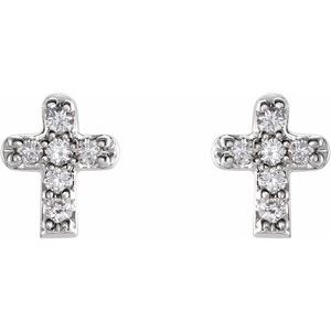 14K White Gold .06 CTW Natural Diamond Youth Cross Earrings