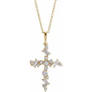 14K Yellow Gold 1/2 CTW Natural Diamond Scattered Cross 16-18" Necklace