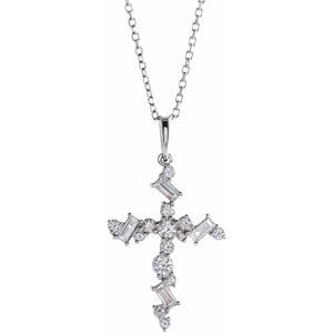 14K White Gold 1/2 CTW Natural Diamond Scattered Cross 16-18" Necklace