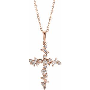 14K Rose Gold 1/2 CTW Natural Diamond Scattered Cross 16-18" Necklace