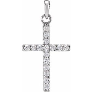 14K White Gold 1/8 CTW Natural Diamond Cross Pendant