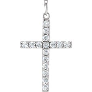 14K White Gold 3/4 CTW Lab-Grown Diamond Cross Pendant