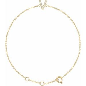 14K Yellow Gold .05 CTW Natural Diamond Initial V 6-7" Bracelet