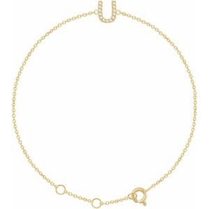 14K Yellow Gold .05 CTW Natural Diamond Initial U 6-7" Bracelet