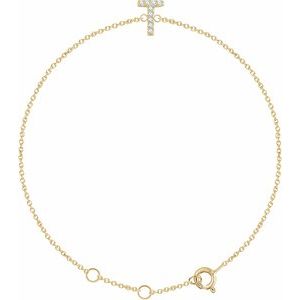 14K Yellow Gold .05 CTW Natural Diamond Initial T 6-7" Bracelet