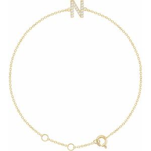 14K Yellow Gold .06 CTW Natural Diamond Initial N 6-7" Bracelet