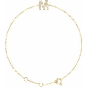 14K Yellow .07 CTW Natural Diamond Initial M 6-7" Bracelet