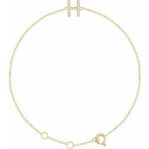 14K Yellow Gold .06 CTW Natural Diamond Initial H 6-7" Bracelet