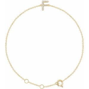 14K Yellow Gold .05 CTW Natural Diamond Initial F 6-7" Bracelet