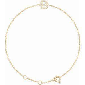 14K Yellow Gold .07 CTW Natural Diamond Initial B 6-7" Bracelet