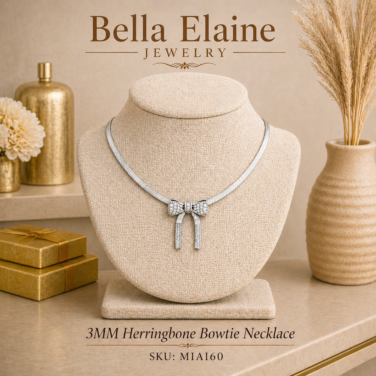 3 MM Herringbone Bowtie Necklace