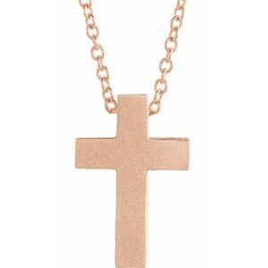 14K Rose Gold Scroll Cross 16-18" Necklace