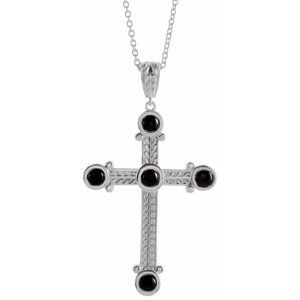 Sterling Silver Natural Black Onyx Cross 16-18" Necklace