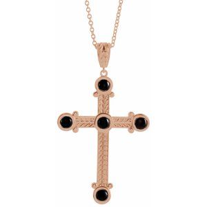 14K Rose Gold Natural Black Onyx Cross 16-18" Necklace