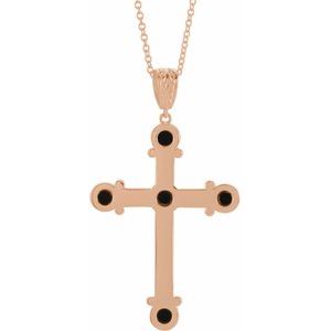 14K Rose Gold Natural Black Onyx Cross 16-18" Necklace