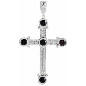 14K White Gold Natural Black Onyx Cross Pendant
