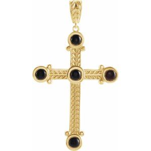 14K Yellow Gold Natural Black Onyx Cross Pendant