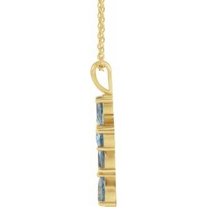 14K Yellow Gold Natural Aquamarine Cross 16-18" Necklace