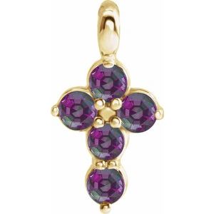 14K Yellow Gold Lab-Grown Alexandrite Cross Pendant