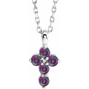 Sterling Silver Lab-Grown Alexandrite Cross 16-18" Necklace