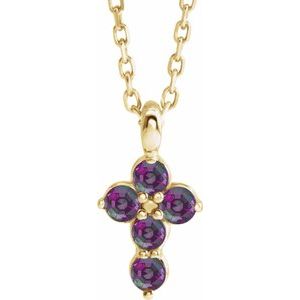 14K Yellow Gold Natural Alexandrite Cross 16-18" Necklace