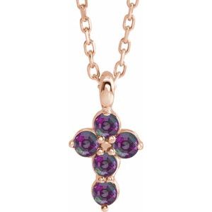 14K Rose Gold Natural Alexandrite Cross 16-18" Necklace