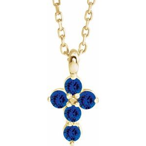 14K Yellow Gold Natural Blue Sapphire Cross 16-18" Necklace