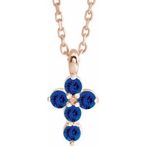 14K Rose Gold Natural Blue Sapphire Cross 16-18" Necklace