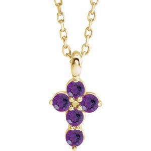 14K Yellow Gold Natural Amethyst Cross 16-18" Necklace