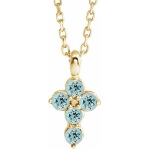 14K Yellow Gold Natural Aquamarine Cross 16-18" Necklace