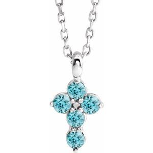 Platinum Natural Blue Zircon Cross 16-18" Necklace